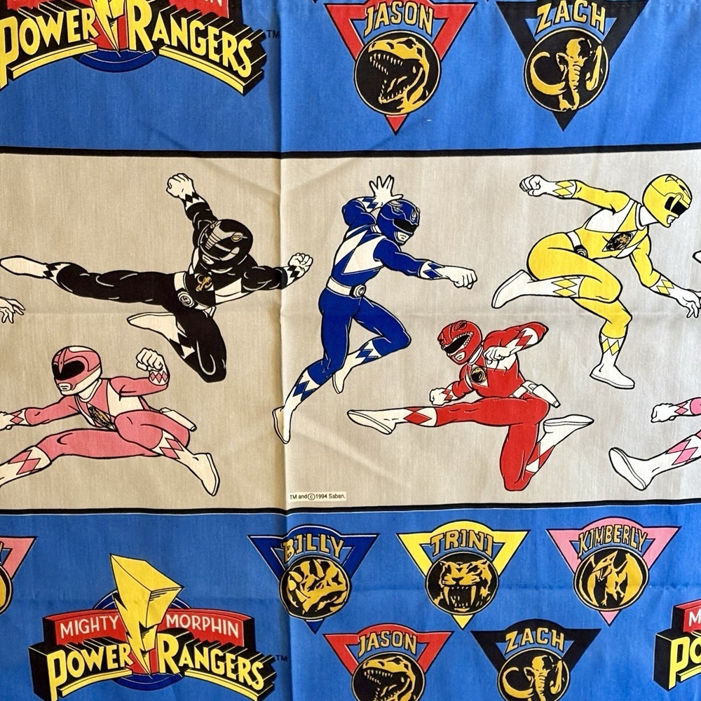 VTG Power Rangers Flat Sheet Twin 1994 Characters Jason Zach